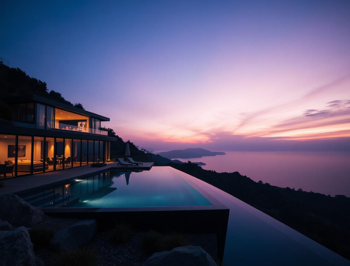 Hillside mansion with infinity pool overlooking the sea