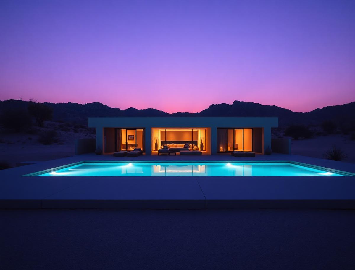 Desert modern estate at twilight